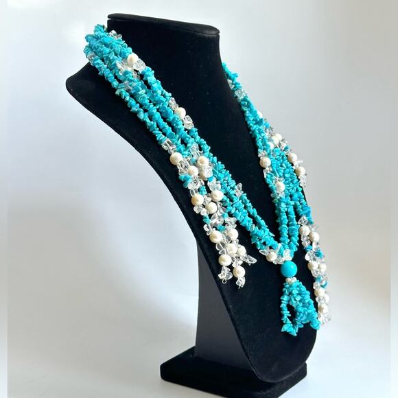 Vintage Y2K Turquoise Pearl And Quartz Sautoir Necklace - Picture 2 of 5
